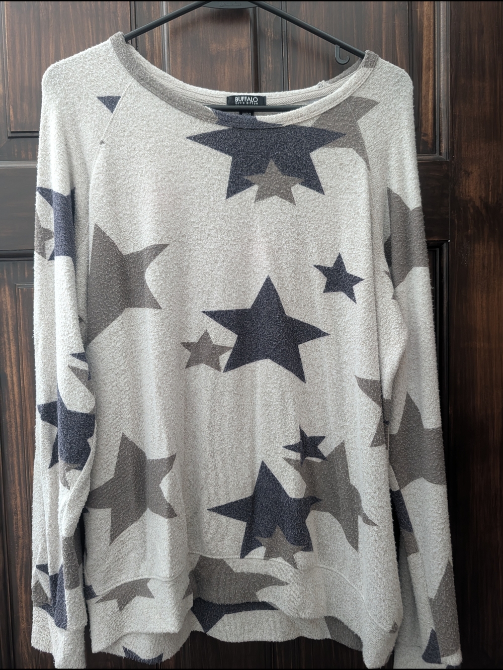 Buffalo David Bitton Star Print Cozy Pullover - Light Gray & Navy